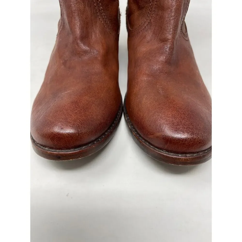 Frye Anna Shortie Ankle Western Rustic Short Fall Boots Cognac Brown womens 8